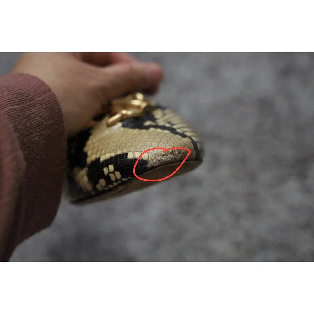 Tory Burch Eleanor Loafer Snake Embossed Leather Gold Logo Flats Size 7M Neutral